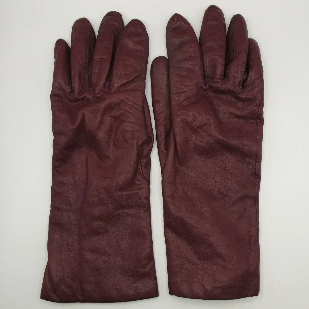 Grandoe cranberry ladies leather gloves with cashmere lining 7.5